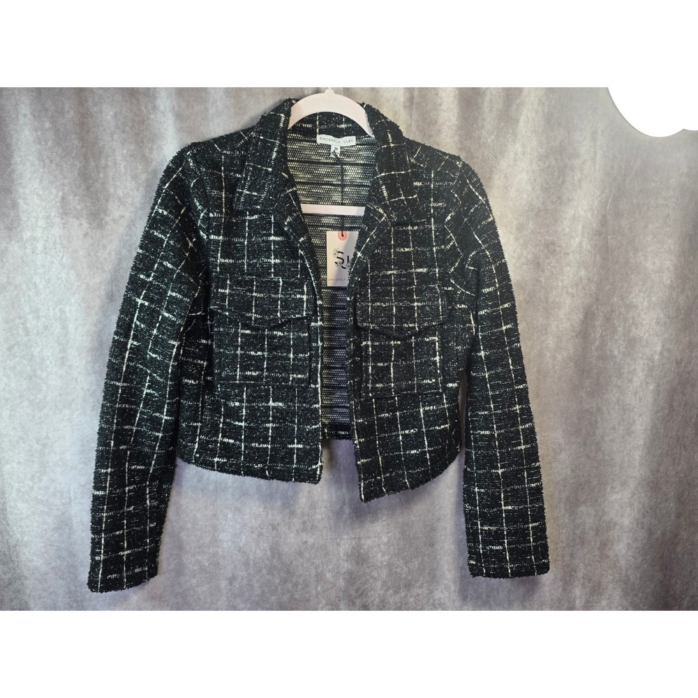 Sincerely Jules Womens M Black White Plaid Cropped Tweed Jacket Lurex GAETC265 - Picture 10 of 10